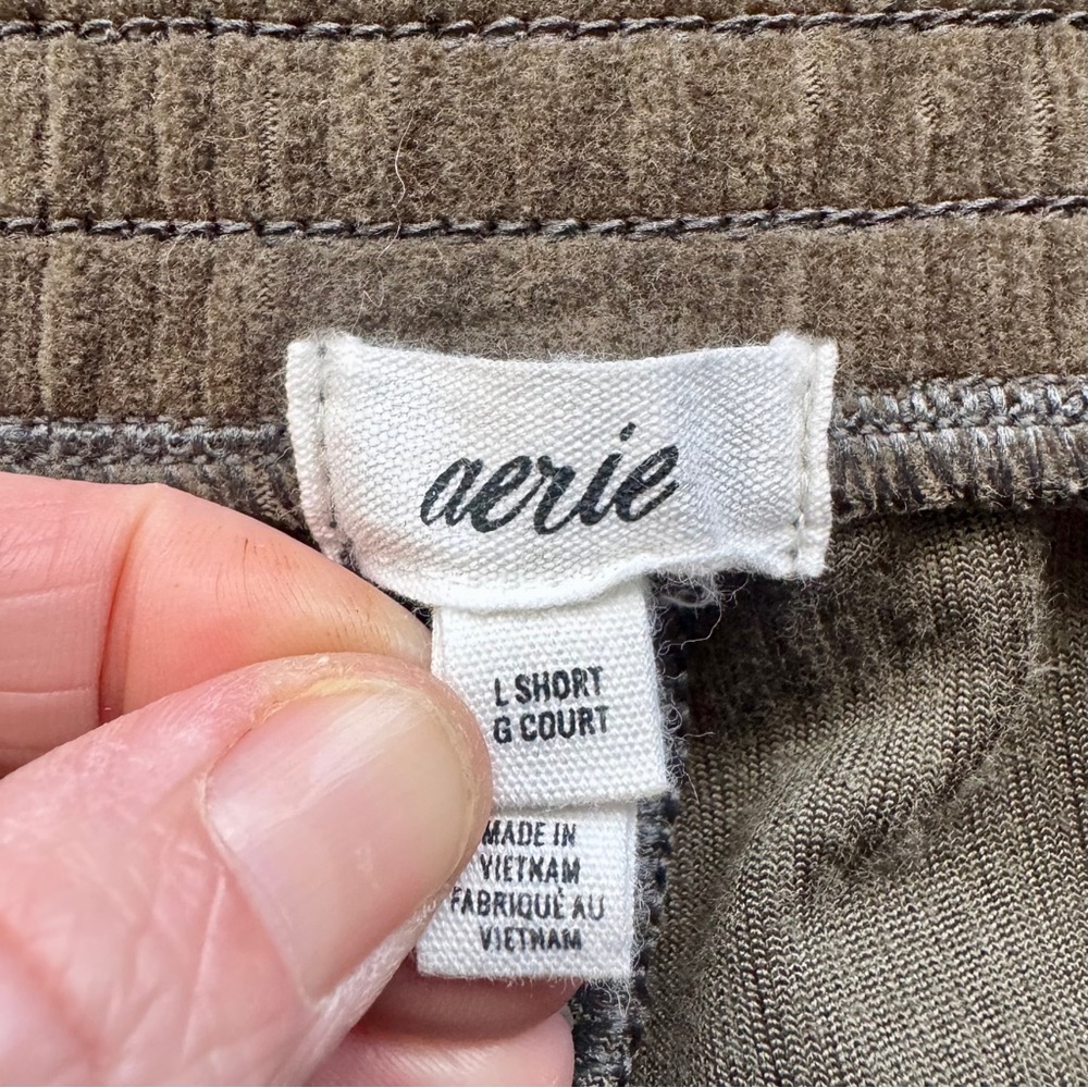 Aerie Groove-On Rib Velour Flare Olive Green Pull-On Pants Size Large Short - Picture 8 of 8